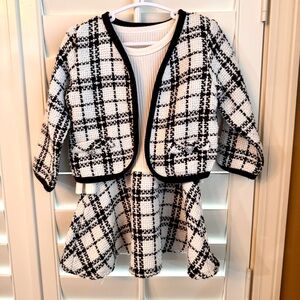 SHEIN Black and White Plaid Kids Dress Set